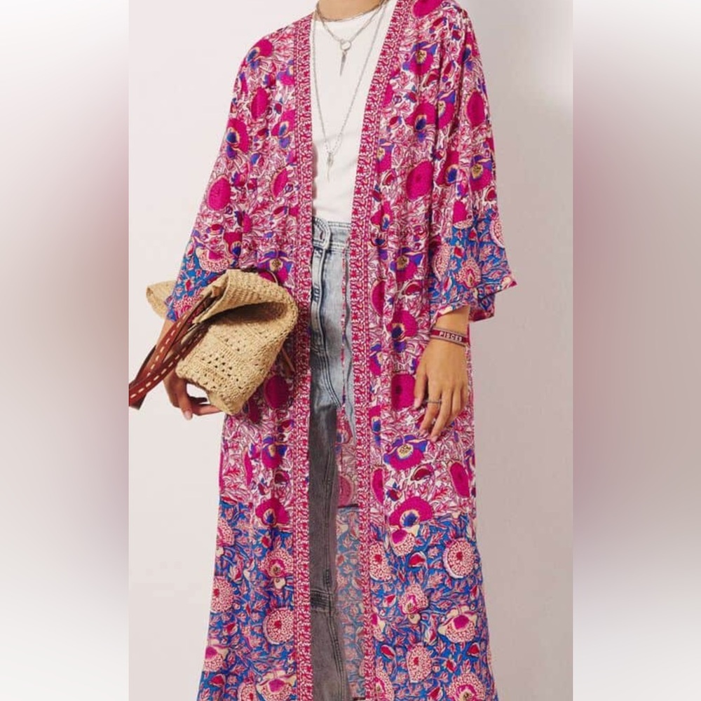 ba&sh Pink Floral Long Kimono